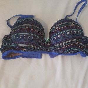 Mint, teal, blue, & black print bra. Push up 36B